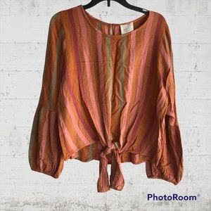 Harper Heritage Belle Sleeve Rust Stripe Long Sleeve Top Medium M